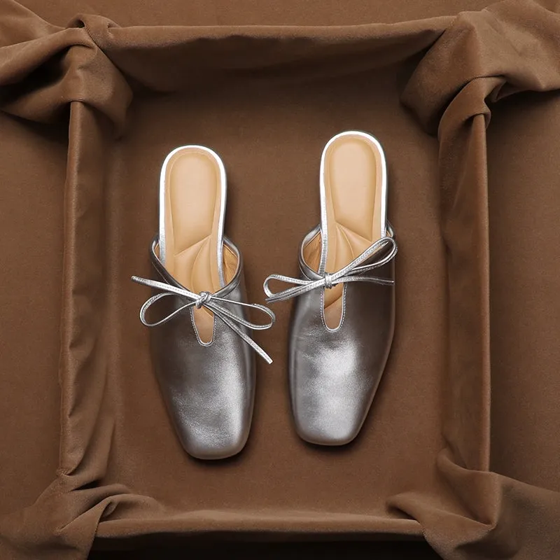 Leather Korean French Lace Up Style - Slip On Sandal Shoe