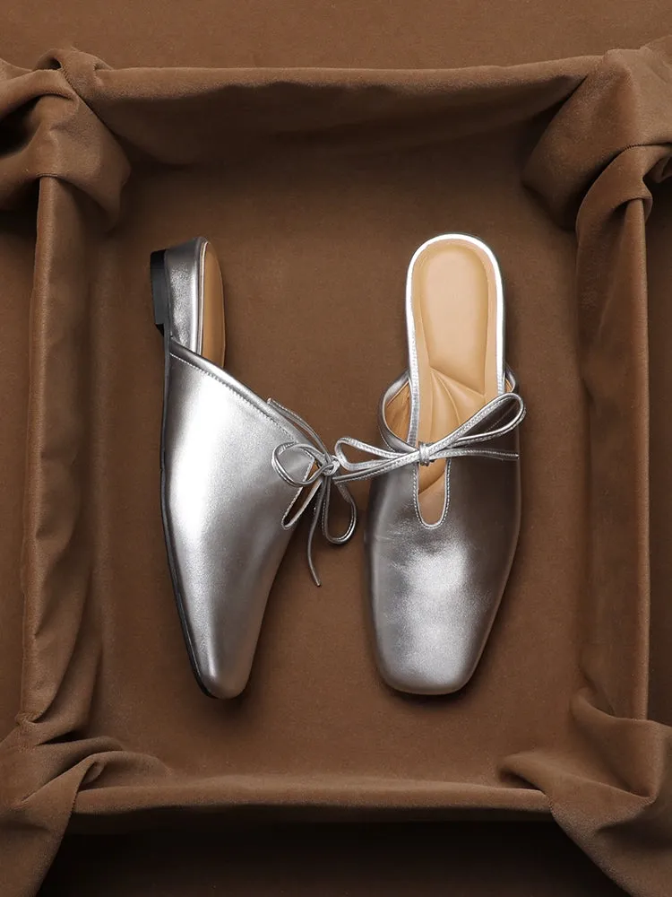 Leather Korean French Lace Up Style - Slip On Sandal Shoe