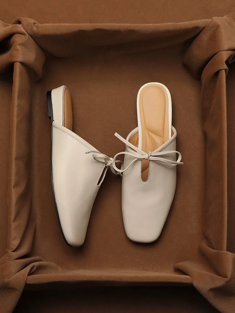 Leather Korean French Lace Up Style - Slip On Sandal Shoe