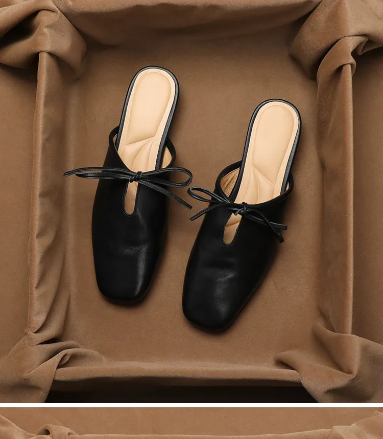 Leather Korean French Lace Up Style - Slip On Sandal Shoe