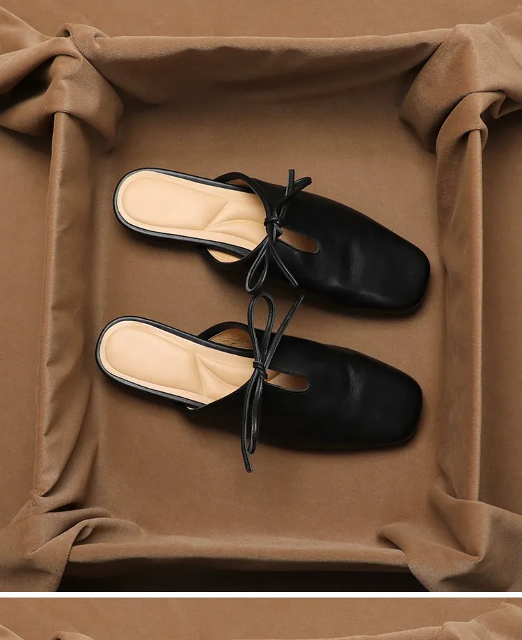Leather Korean French Lace Up Style - Slip On Sandal Shoe