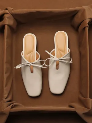 Leather Korean French Lace Up Style - Slip On Sandal Shoe