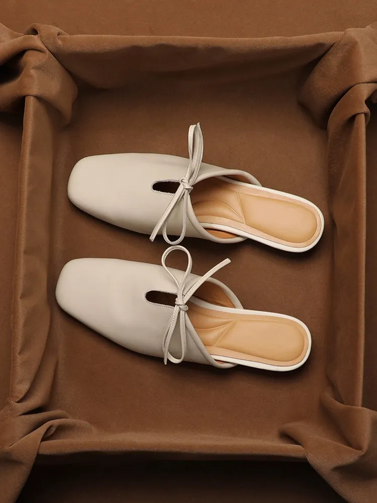 Leather Korean French Lace Up Style - Slip On Sandal Shoe