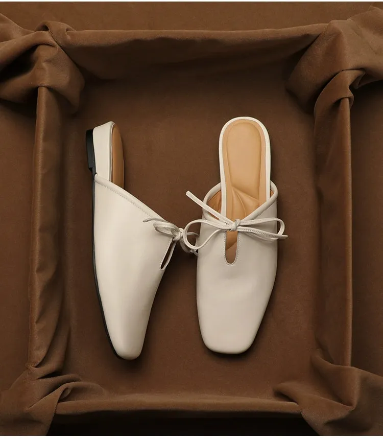 Leather Korean French Lace Up Style - Slip On Sandal Shoe