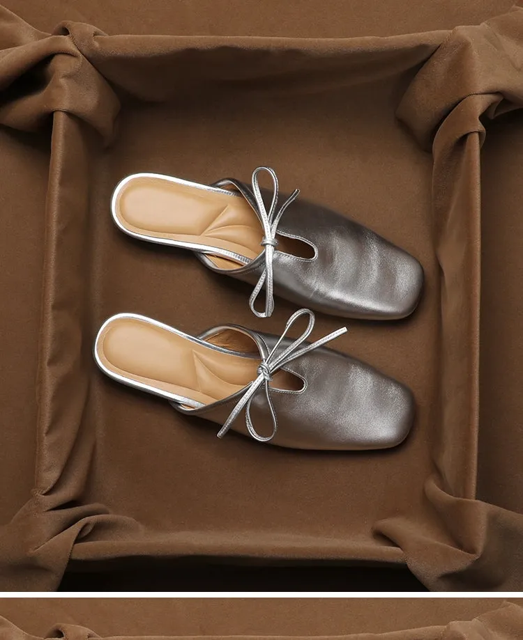 Leather Korean French Lace Up Style - Slip On Sandal Shoe