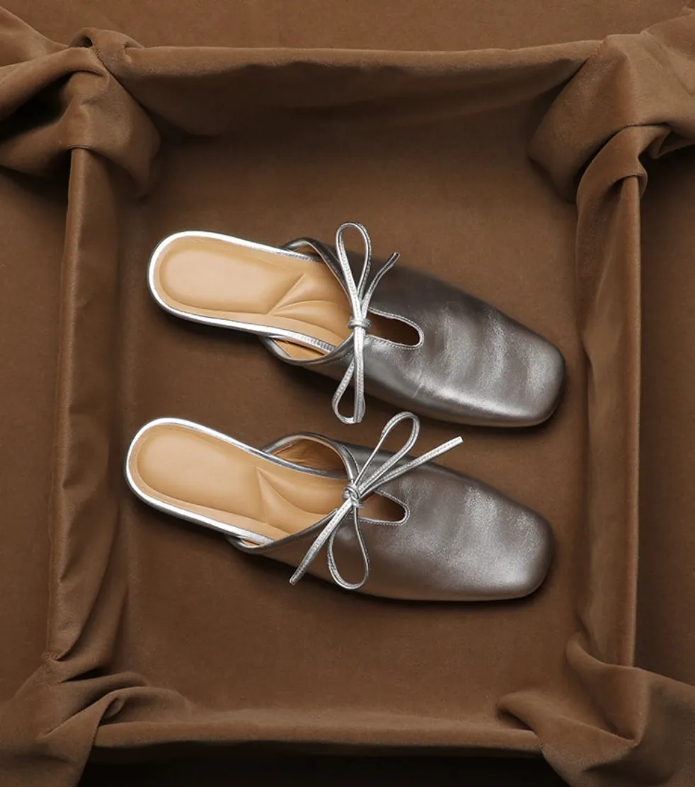 Leather Korean French Lace Up Style - Slip On Sandal Shoe