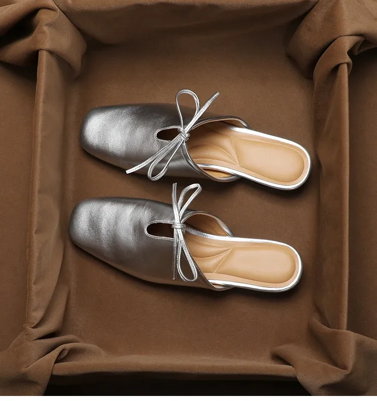 Leather Korean French Lace Up Style - Slip On Sandal Shoe