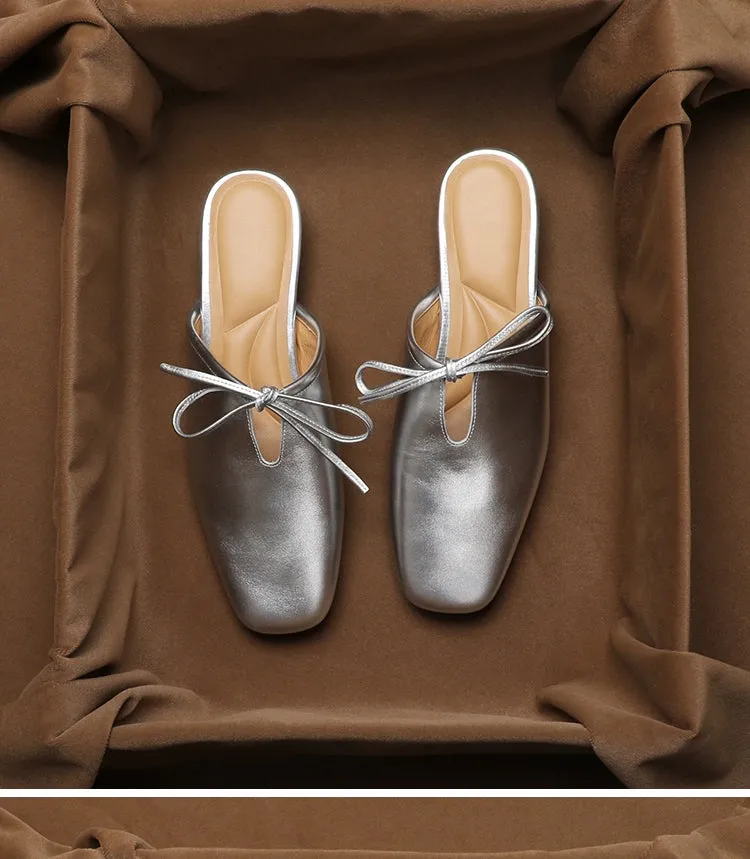 Leather Korean French Lace Up Style - Slip On Sandal Shoe