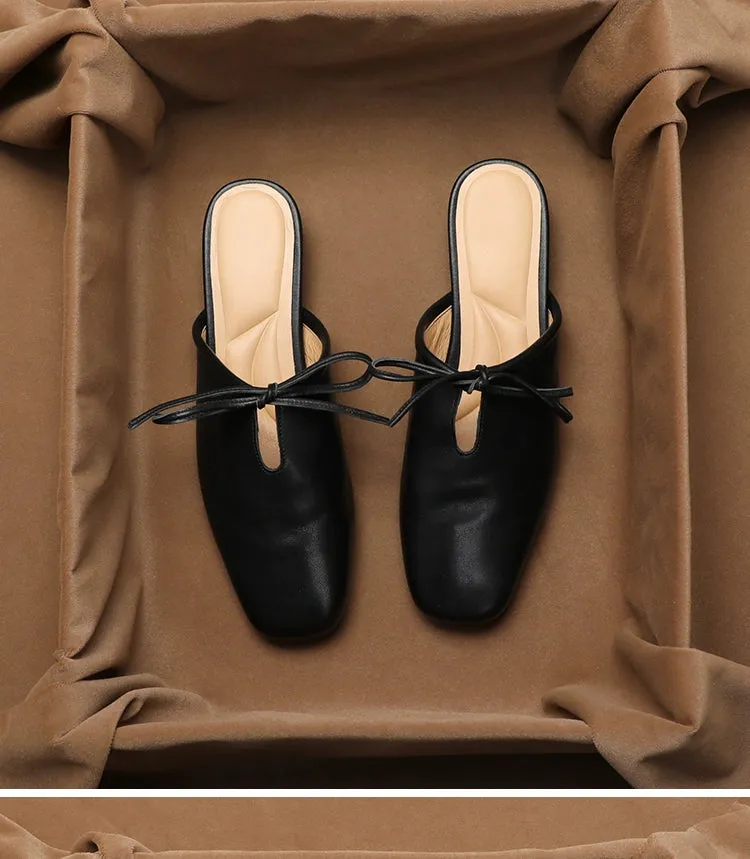 Leather Korean French Lace Up Style - Slip On Sandal Shoe
