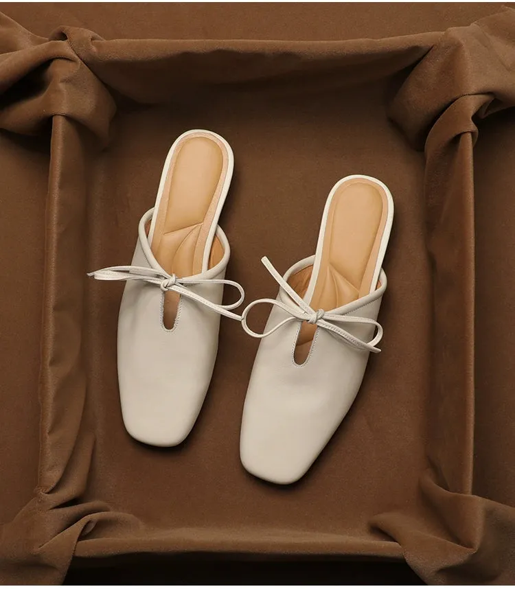 Leather Korean French Lace Up Style - Slip On Sandal Shoe