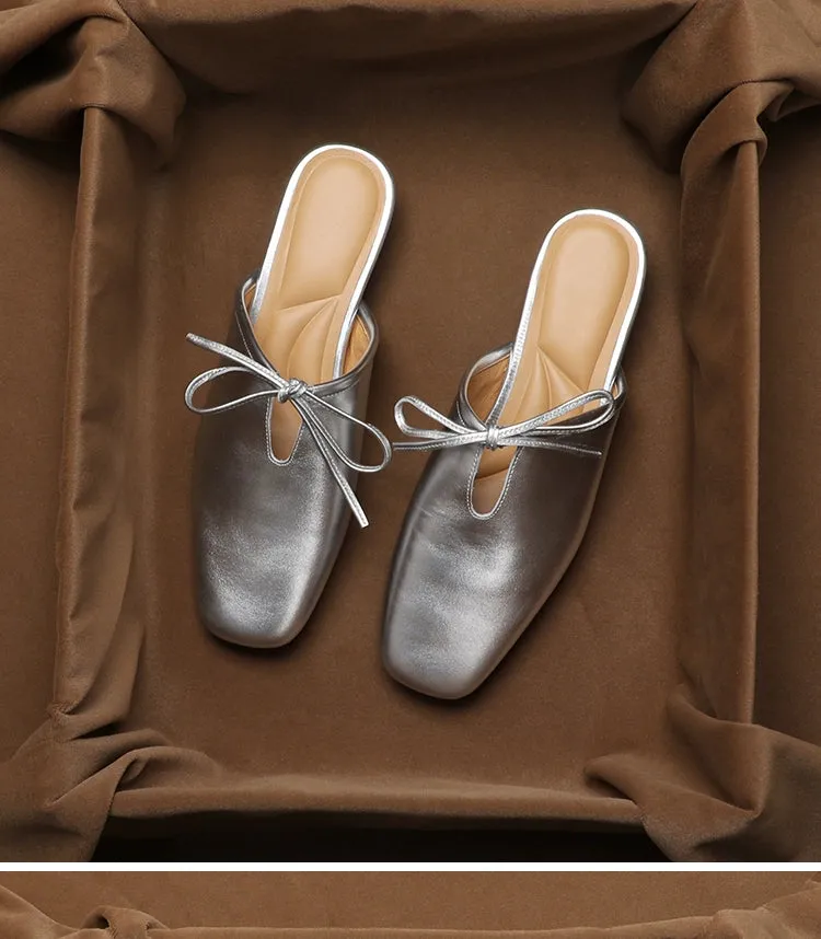 Leather Korean French Lace Up Style - Slip On Sandal Shoe