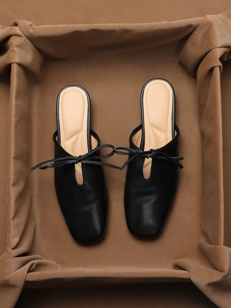 Leather Korean French Lace Up Style - Slip On Sandal Shoe