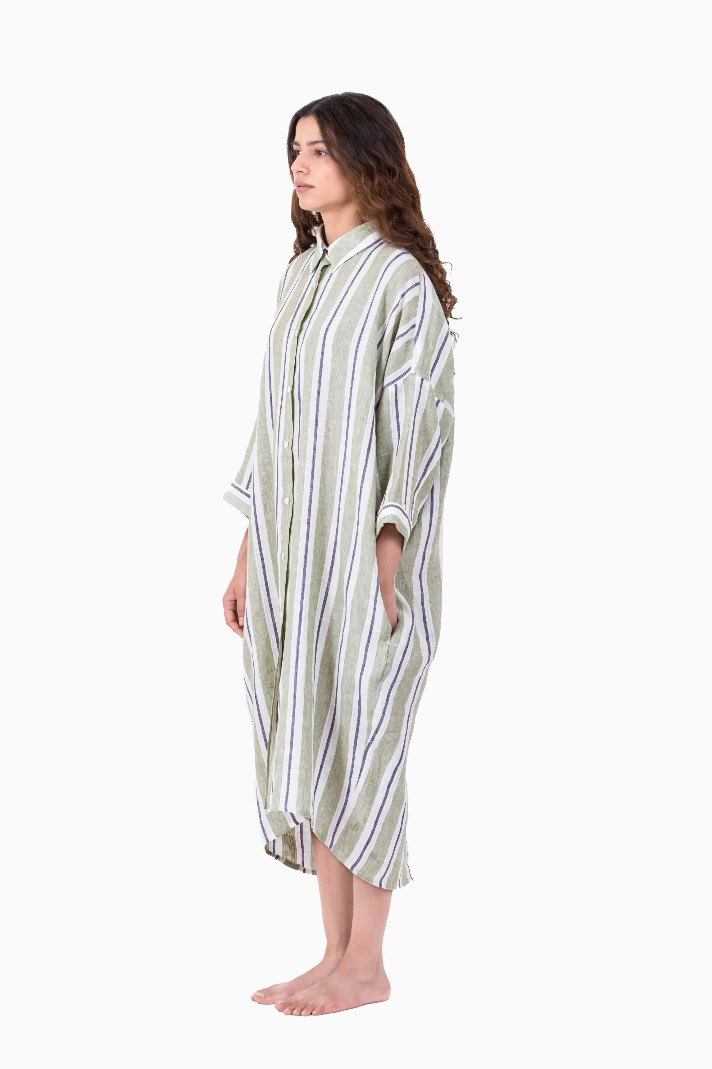 Linen Irena Shirt Dress-Tiffany Green