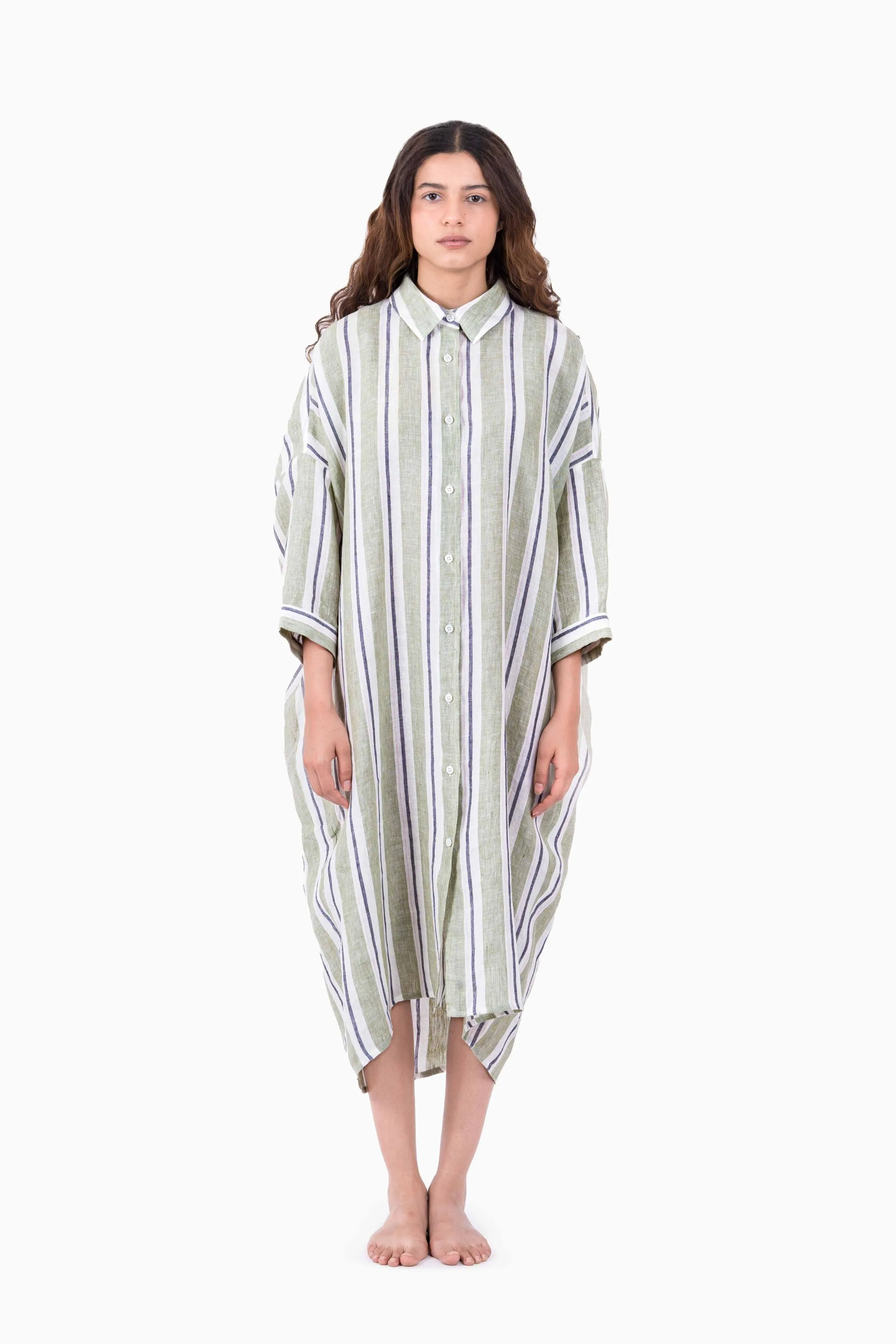 Linen Irena Shirt Dress-Tiffany Green