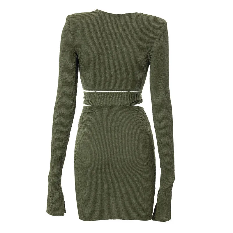 Long Sleeve Twist Cutout Skirt Matching Set - Pink