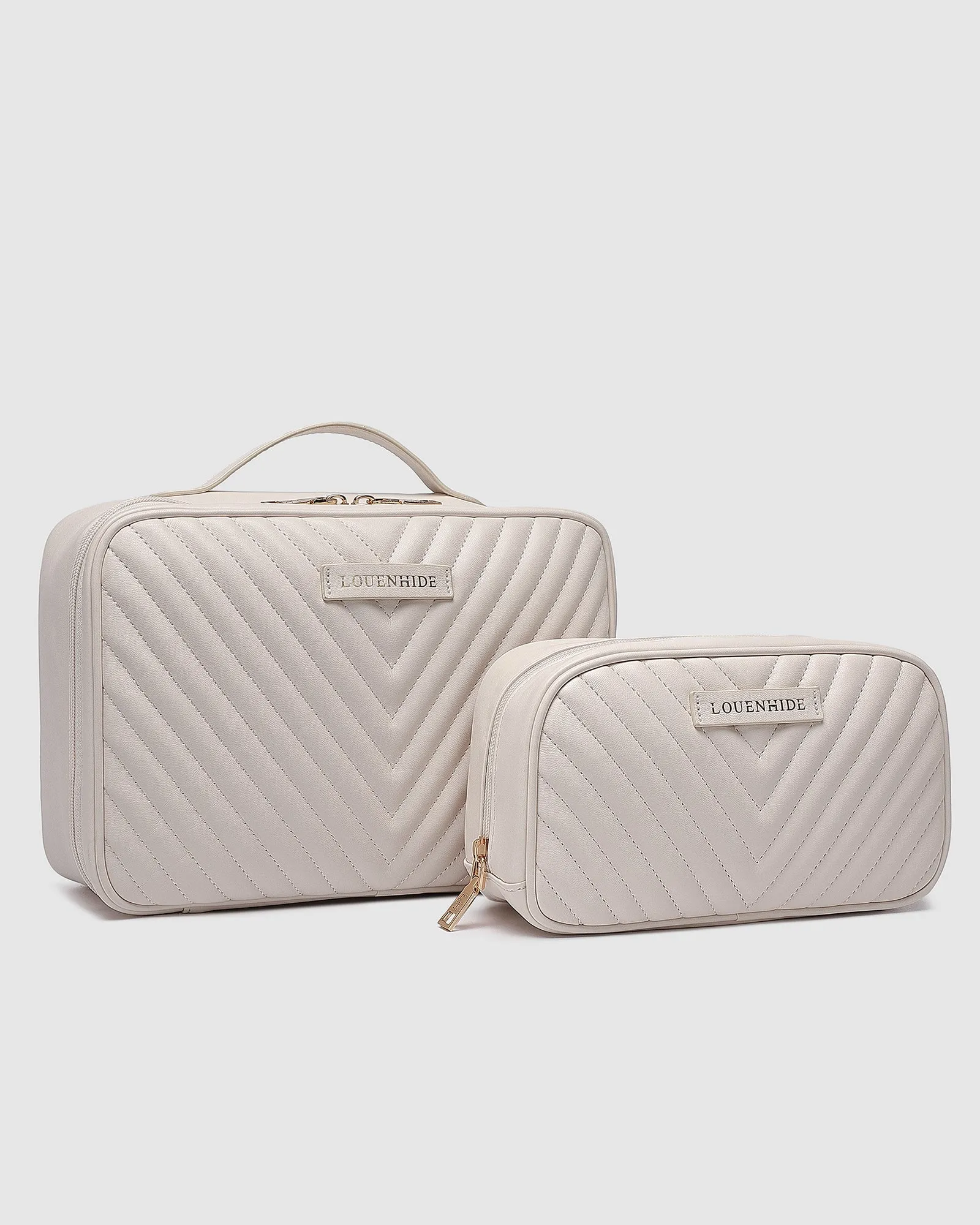 Louenhide Maggie Lacey Quilted Cosmetic Bag Set Vanilla