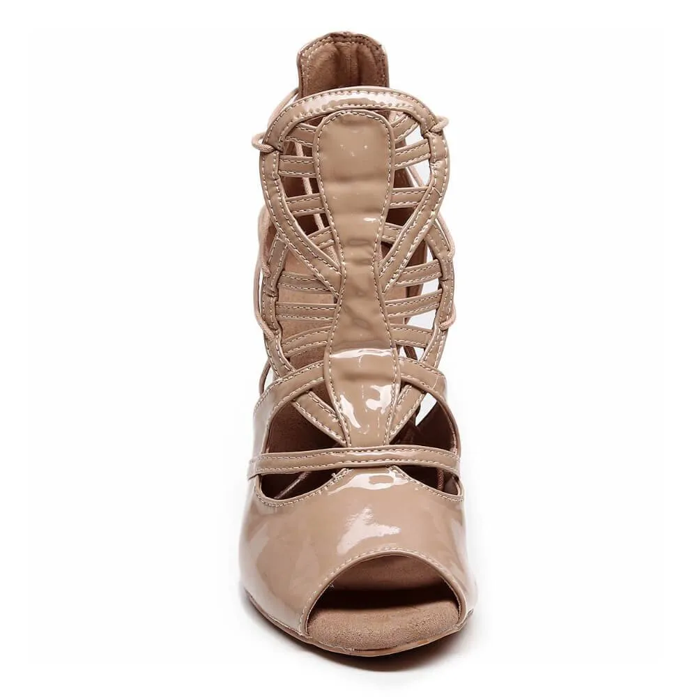 Magdelora - Dark Tan Wet Look - Suede Sole - Dance Floor Only