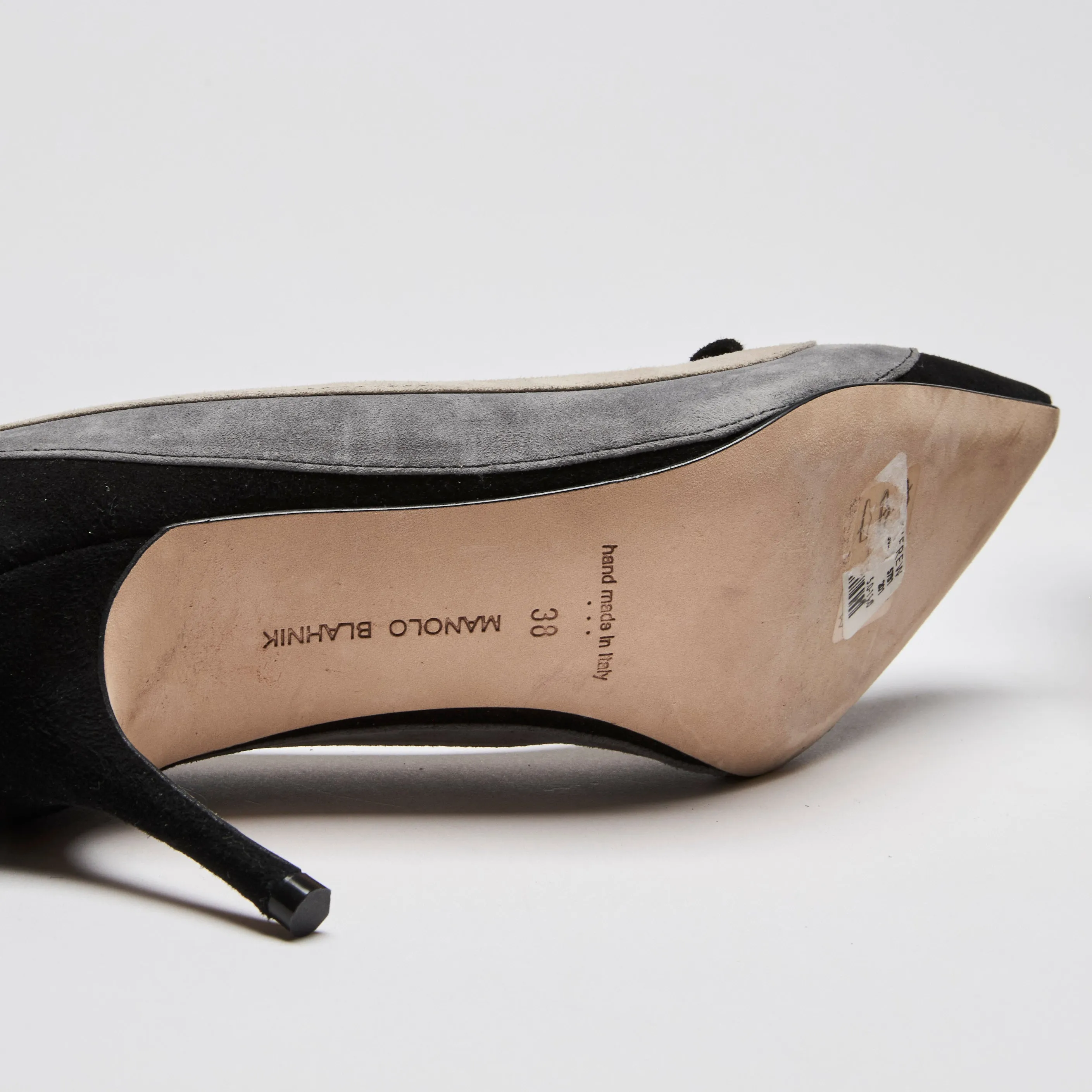 Manolo Blahnik Beige/Grey/Black Suede Point Toe Heels with Bow Size 38
