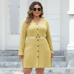 Mara Plus Size Belted Button-Down Ribbed Knit Mini Dress