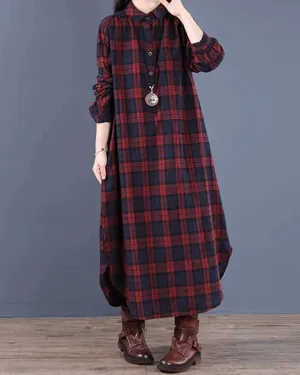 Marissa | Long-Sleeved Plaid Shirt Dress