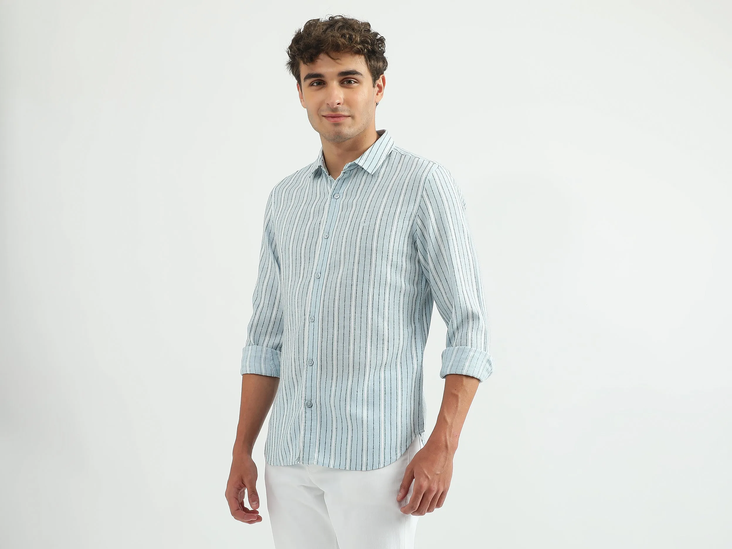 Men Striped Spread Collar Shirt