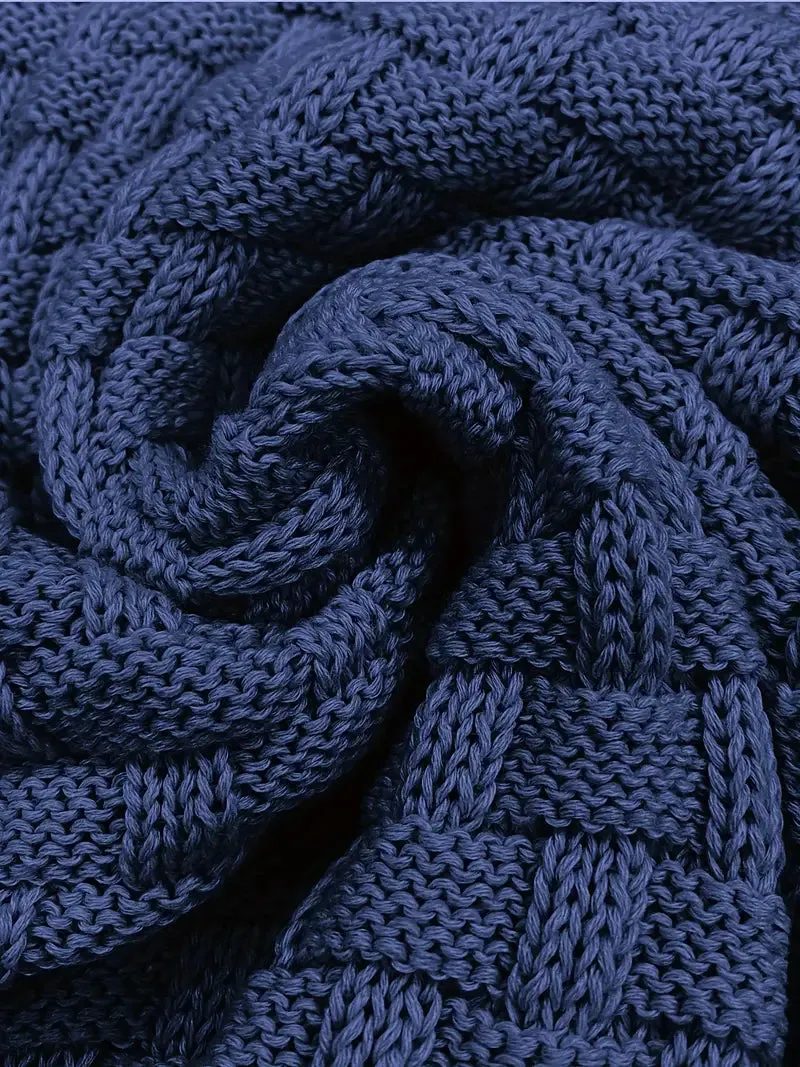Men’s Knit Sweater – Navy Waffle Texture – Button Collar Detail