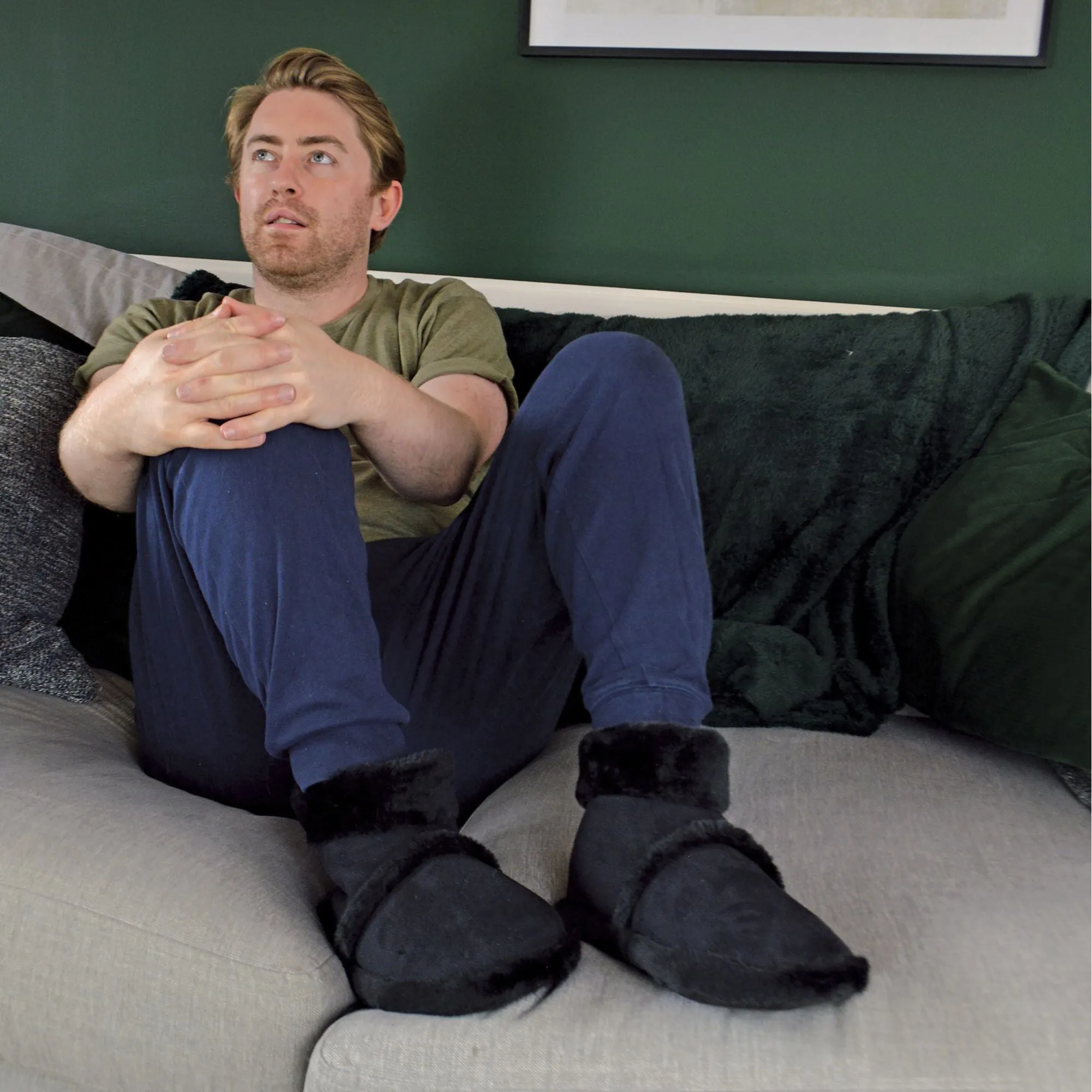 Mens Soft Plush Lined Memory Foam Slipper Booties (6 Sizes)