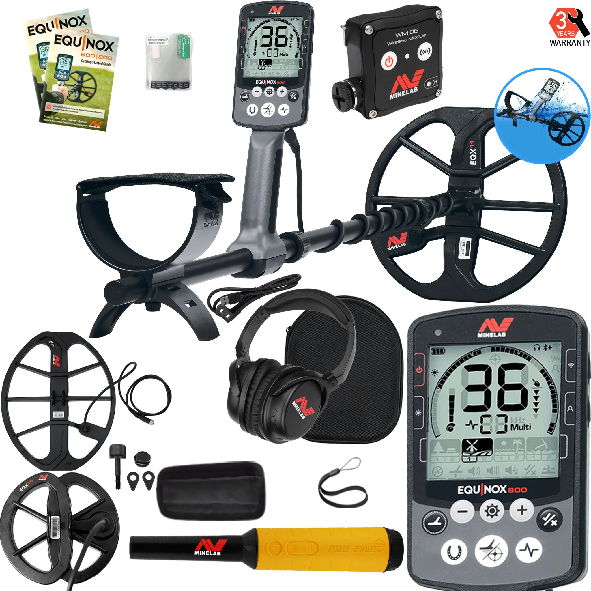 Minelab EQUINOX 800 Metal Detector, 15" Coil, Pro-Find 35 Pinpointer, & 6" Coil