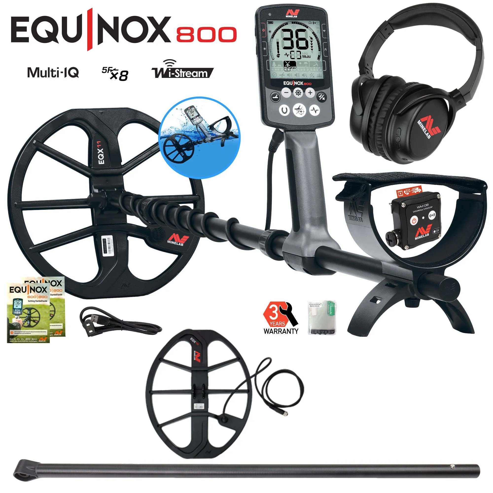 Minelab EQUINOX 800 Metal Detector with 15" Coil and 24" Lower Shaft