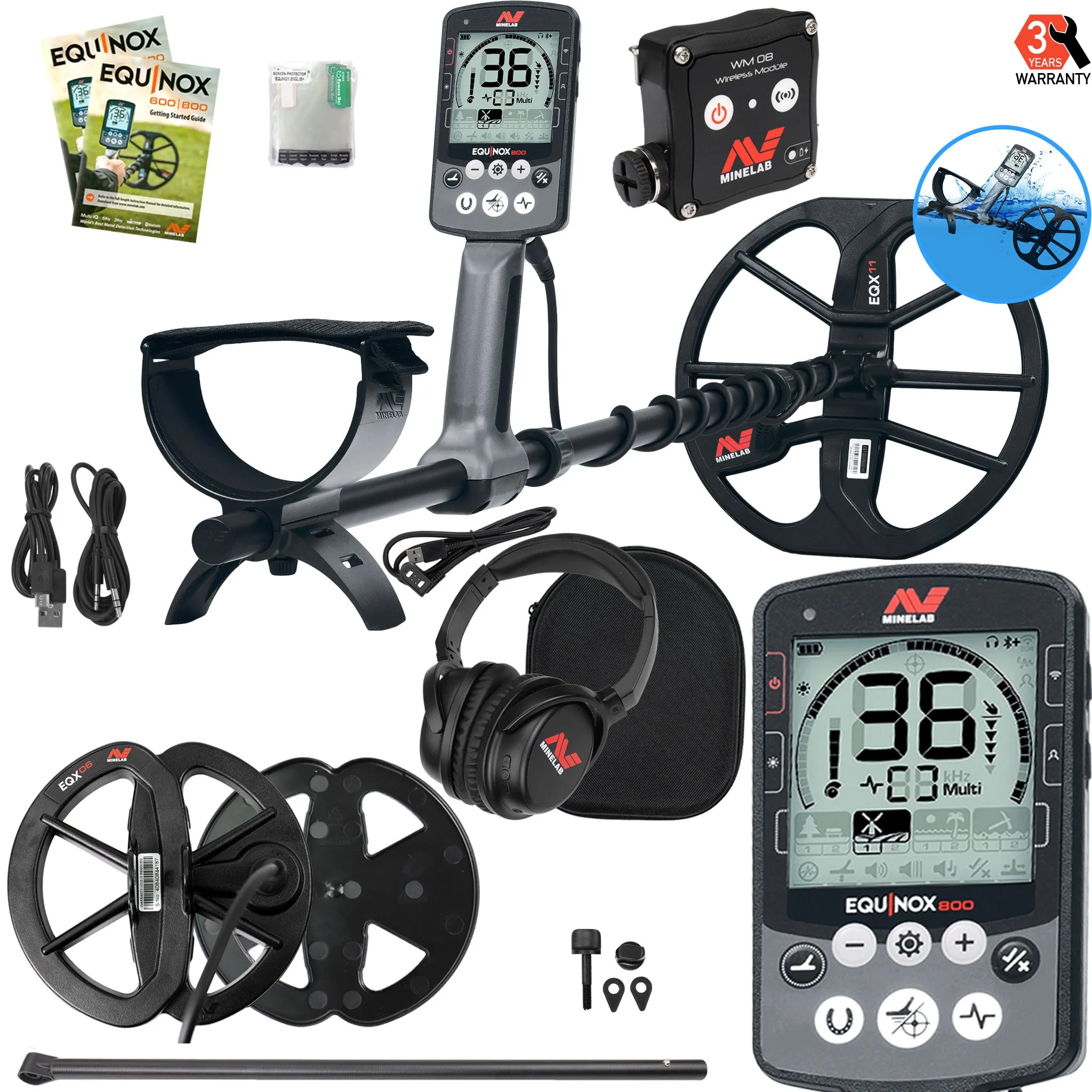 Minelab EQUINOX 800 Metal Detector with 24" Lower Shaft and FREE 6" Coil