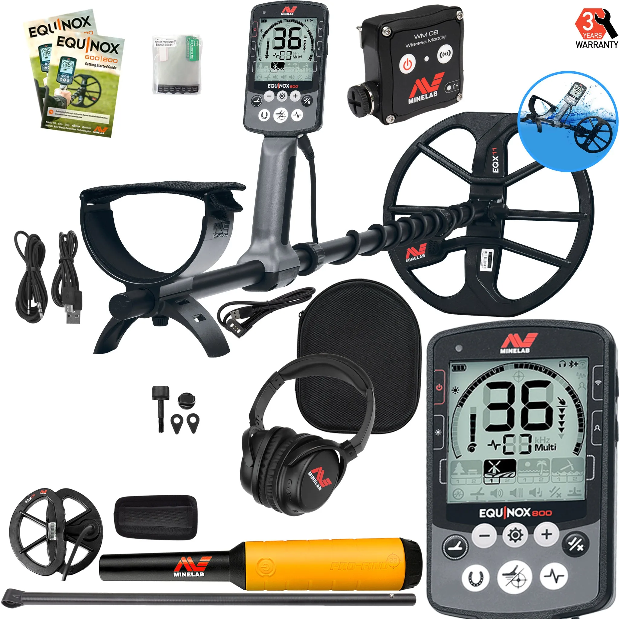 Minelab EQUINOX 800 Metal Detector with Lower Shaft,  Pro-Find 20, and  6" Coil