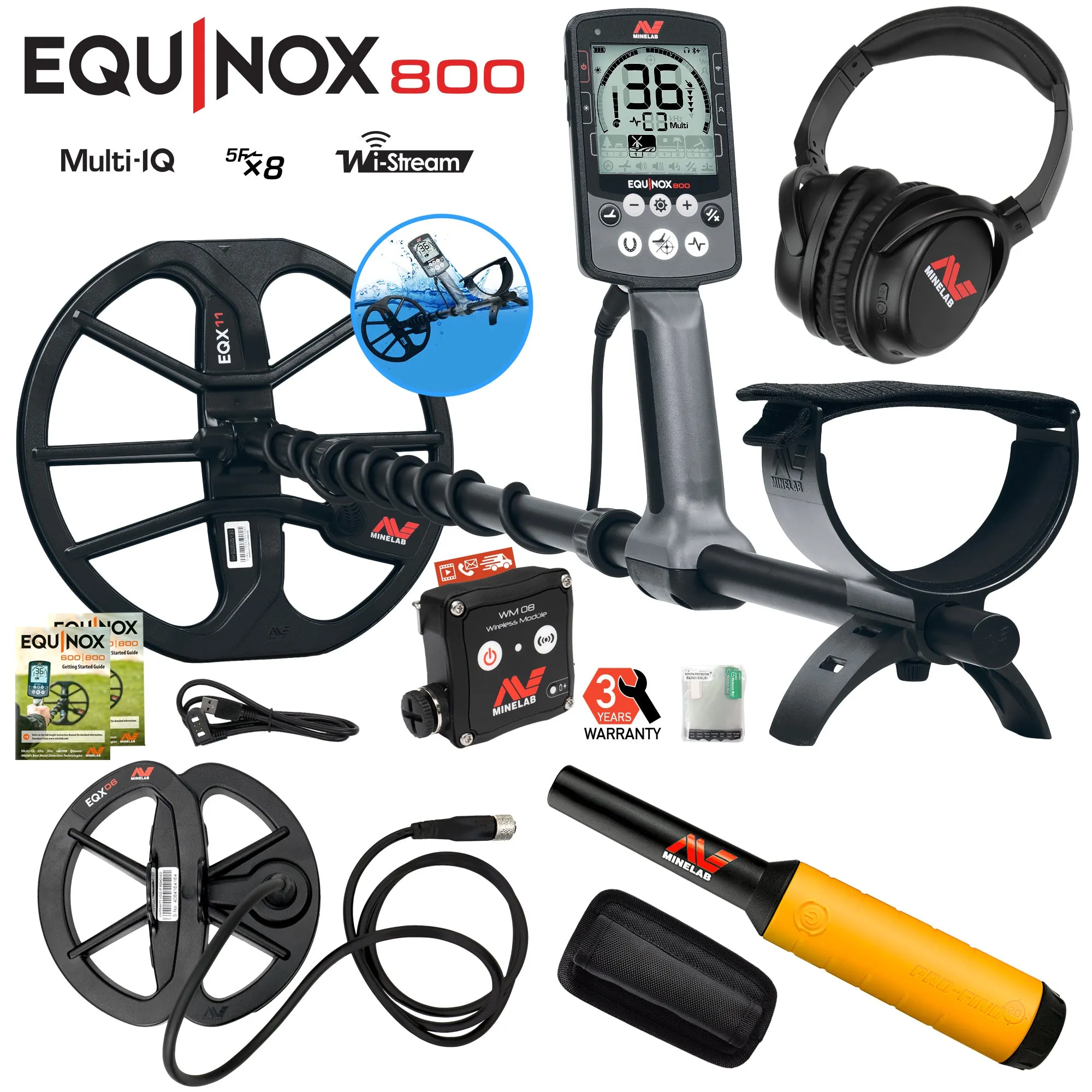Minelab EQUINOX 800 Metal Detector with Pro-Find 20 Pinpointer and EQX 6" Coil