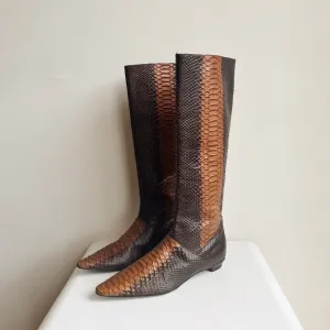 Mixed Brown Snakeskin Knee High Boots | Size 9