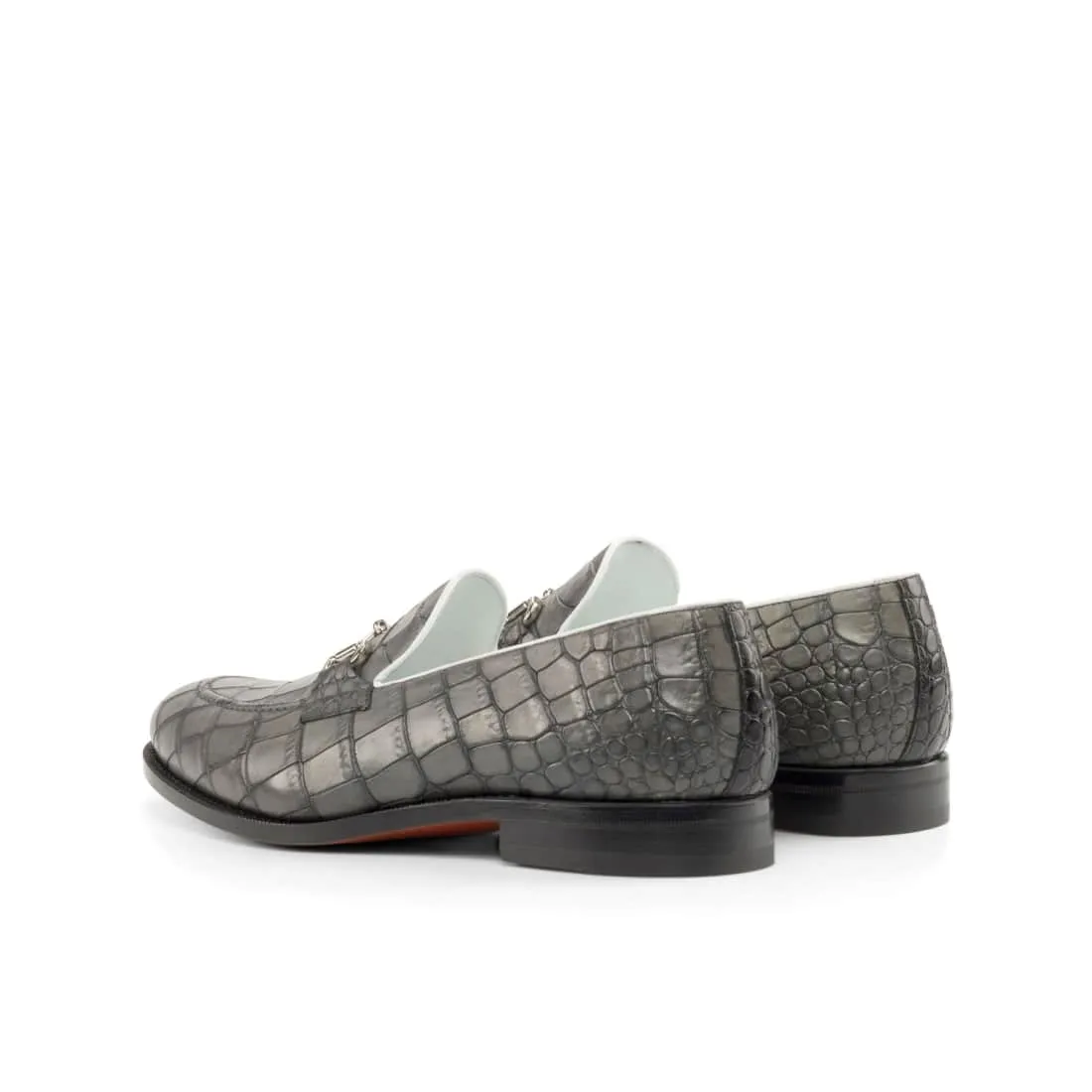 Mocassin à mors en cuir croco gris