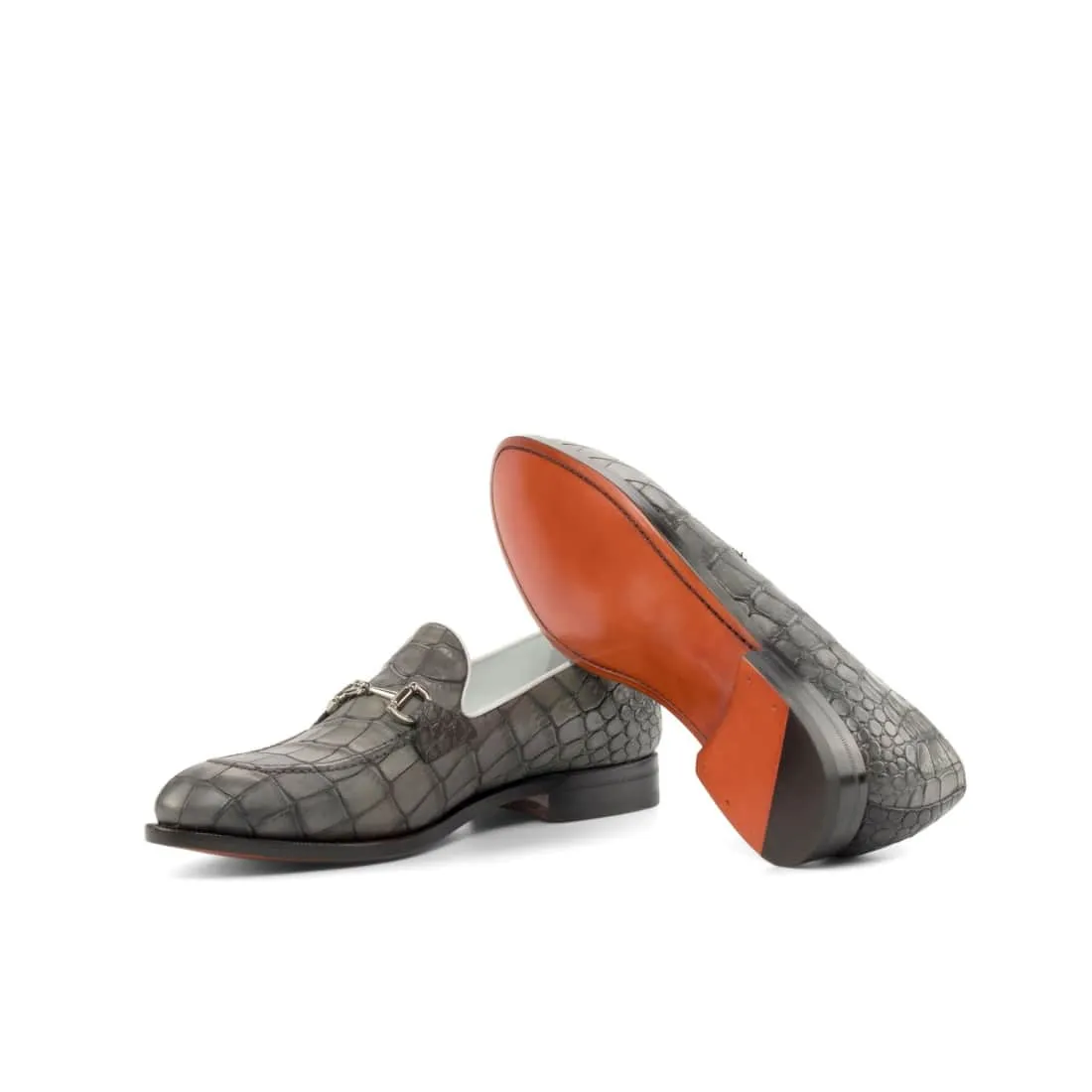 Mocassin à mors en cuir croco gris