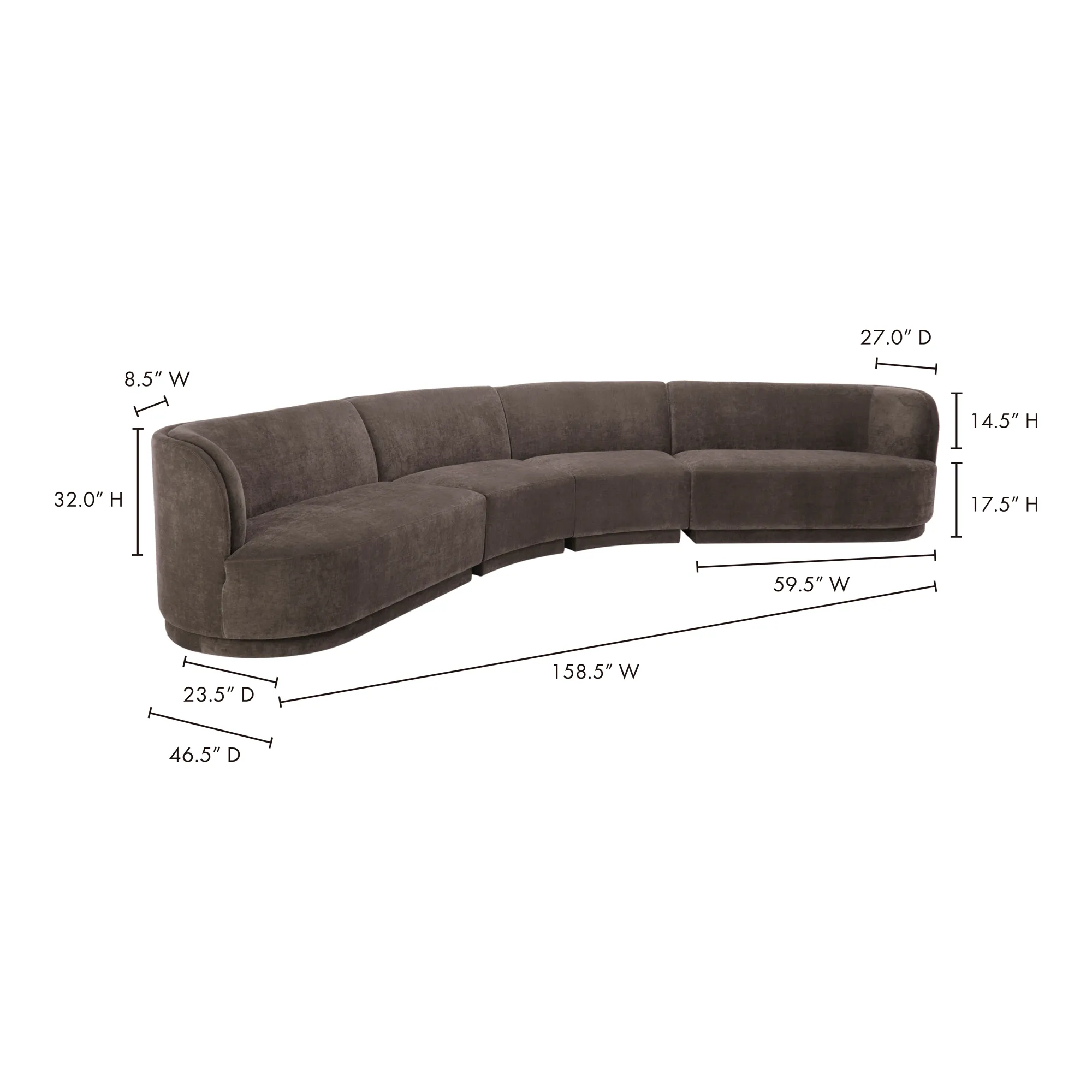 Moe's Home Collection Yoon Eclipse Grey Modular Sectional Chaise Left-Facing