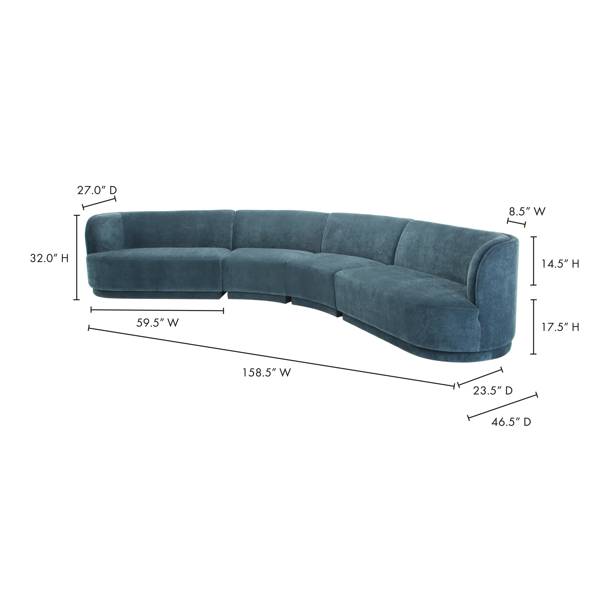 Moe's Home Collection Yoon Eclipse Nightshade Blue Modular Sectional Chaise Left-Facing