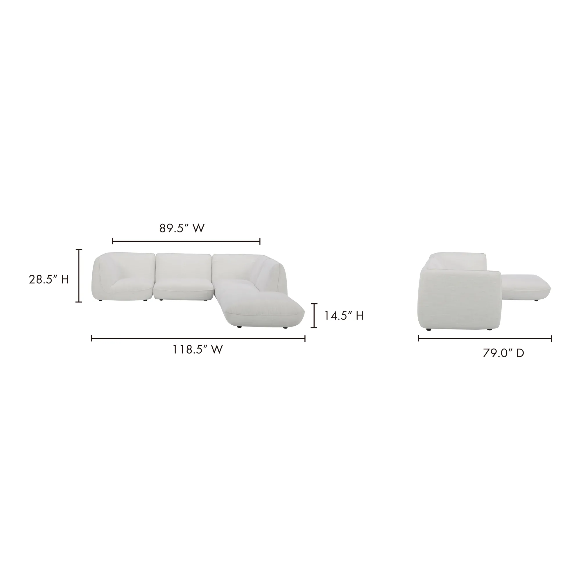 Moe's Home Collection Zeppelin Lounge Salt Stone White Modular