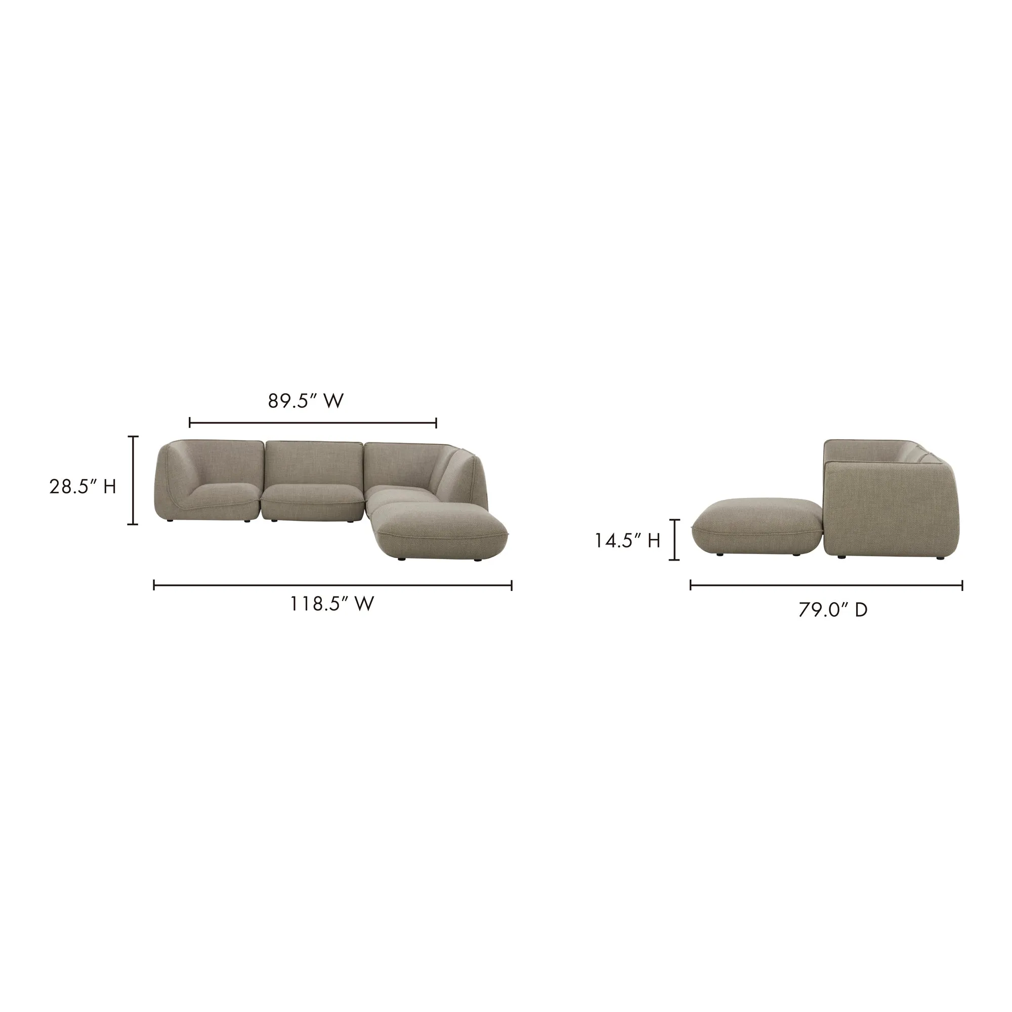 Moe's Home Collection Zeppelin Lounge Speckled Pumice Modular Sectional