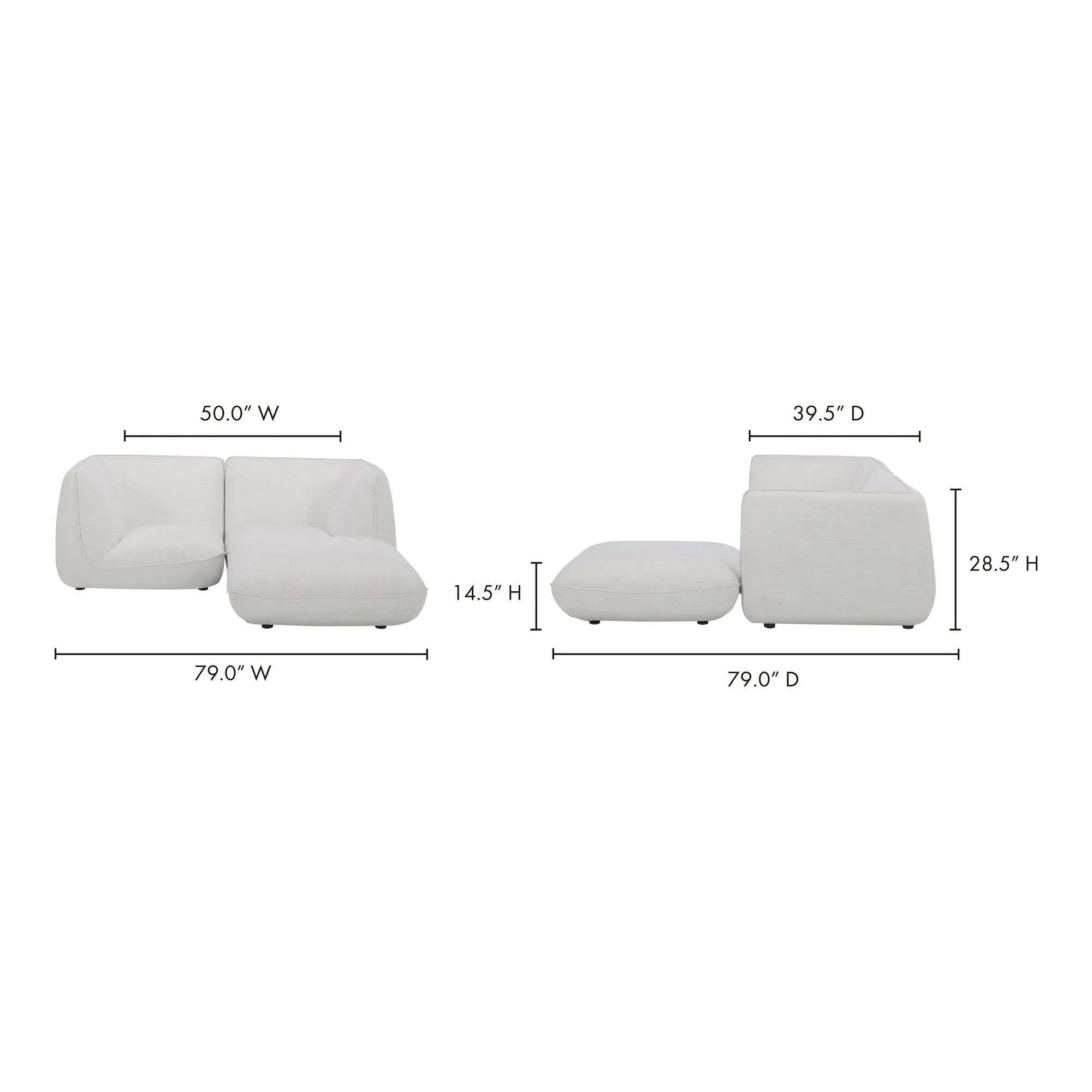 Moe's Home Collection Zeppelin Nook Salt Stone White Modular Sectional
