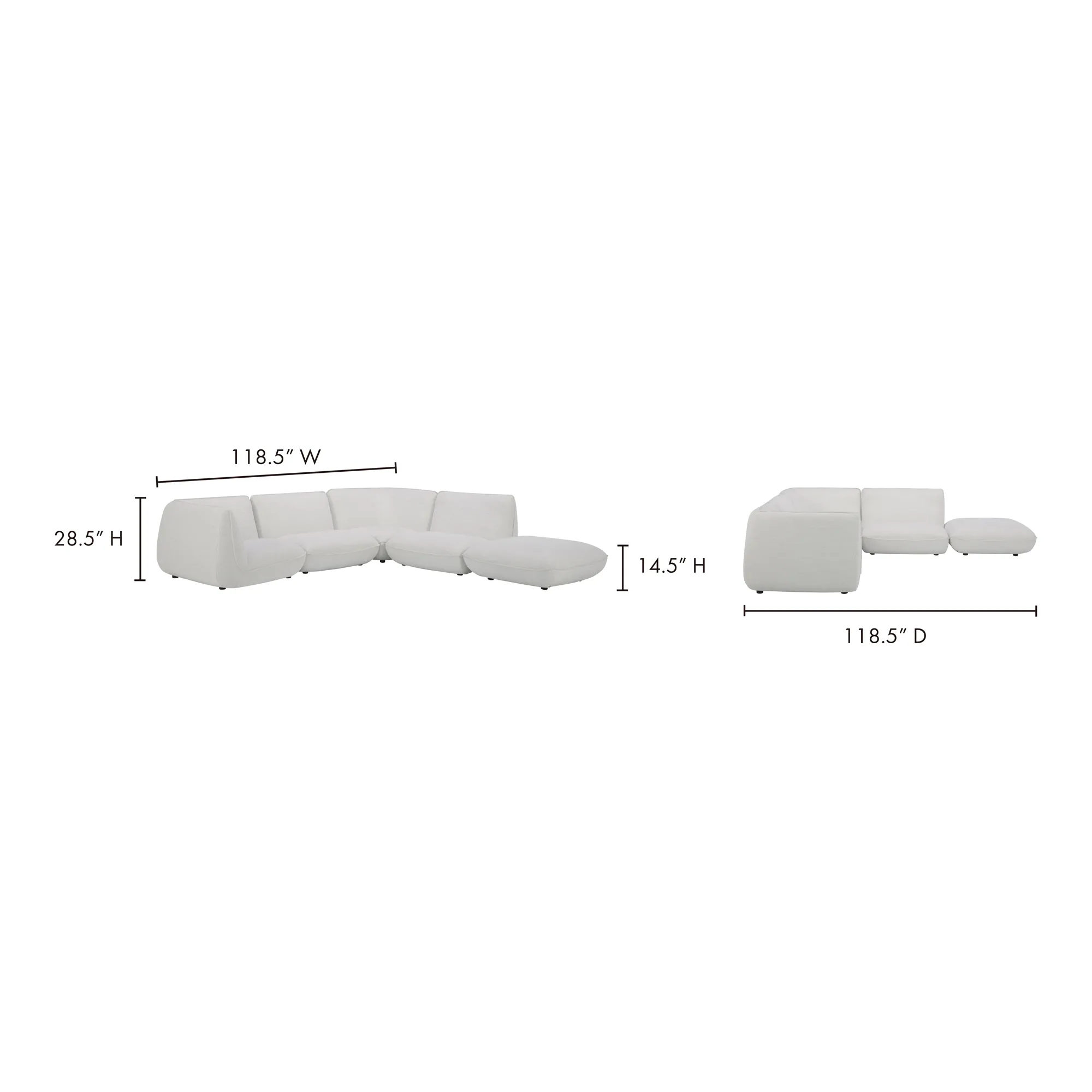 Moe's Home Collection Zeppelin  Salt Stone White Dream Modular Sectional