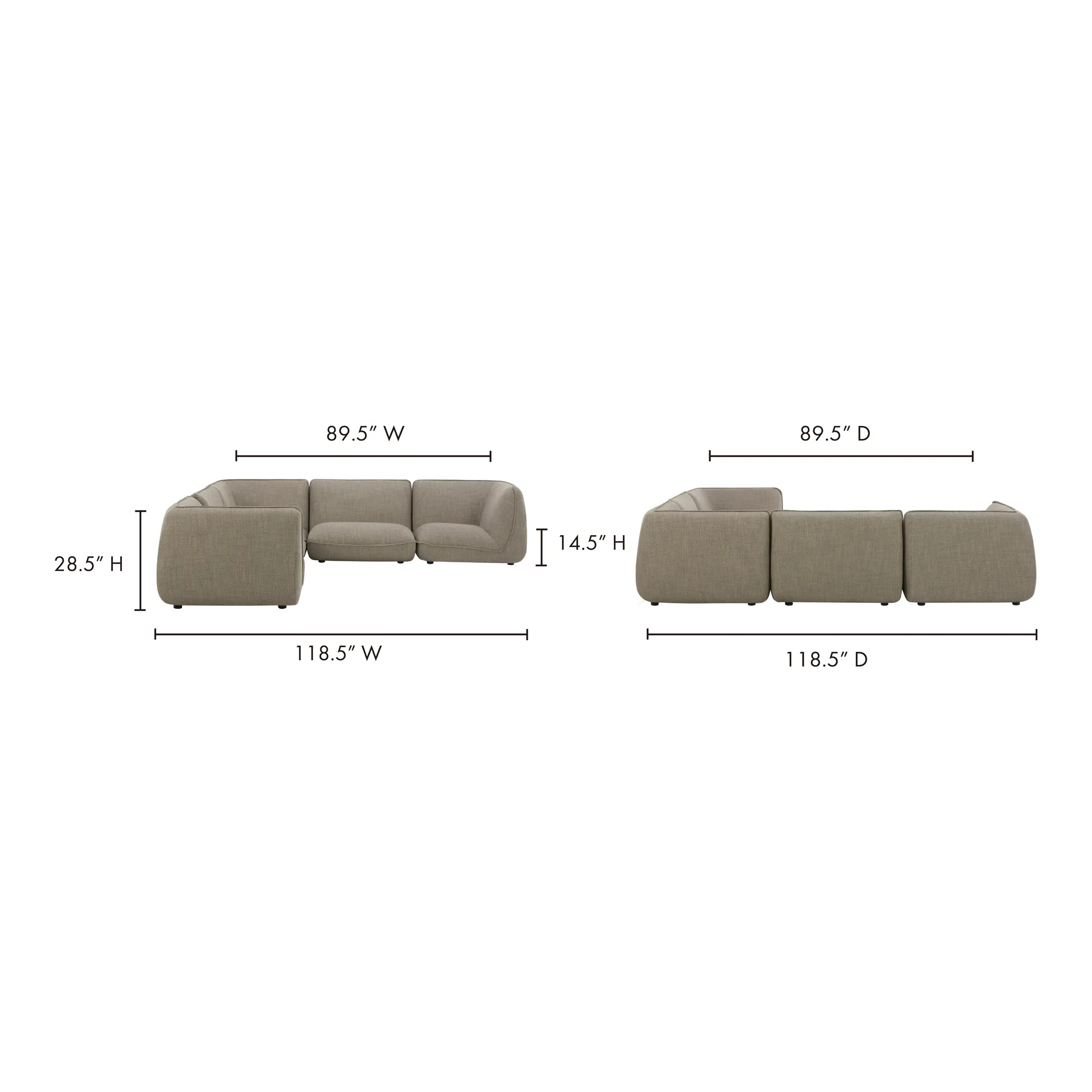 Moe's Home Collection Zeppelin Speckled Pumice Classic L-Shaped Modular Sectional