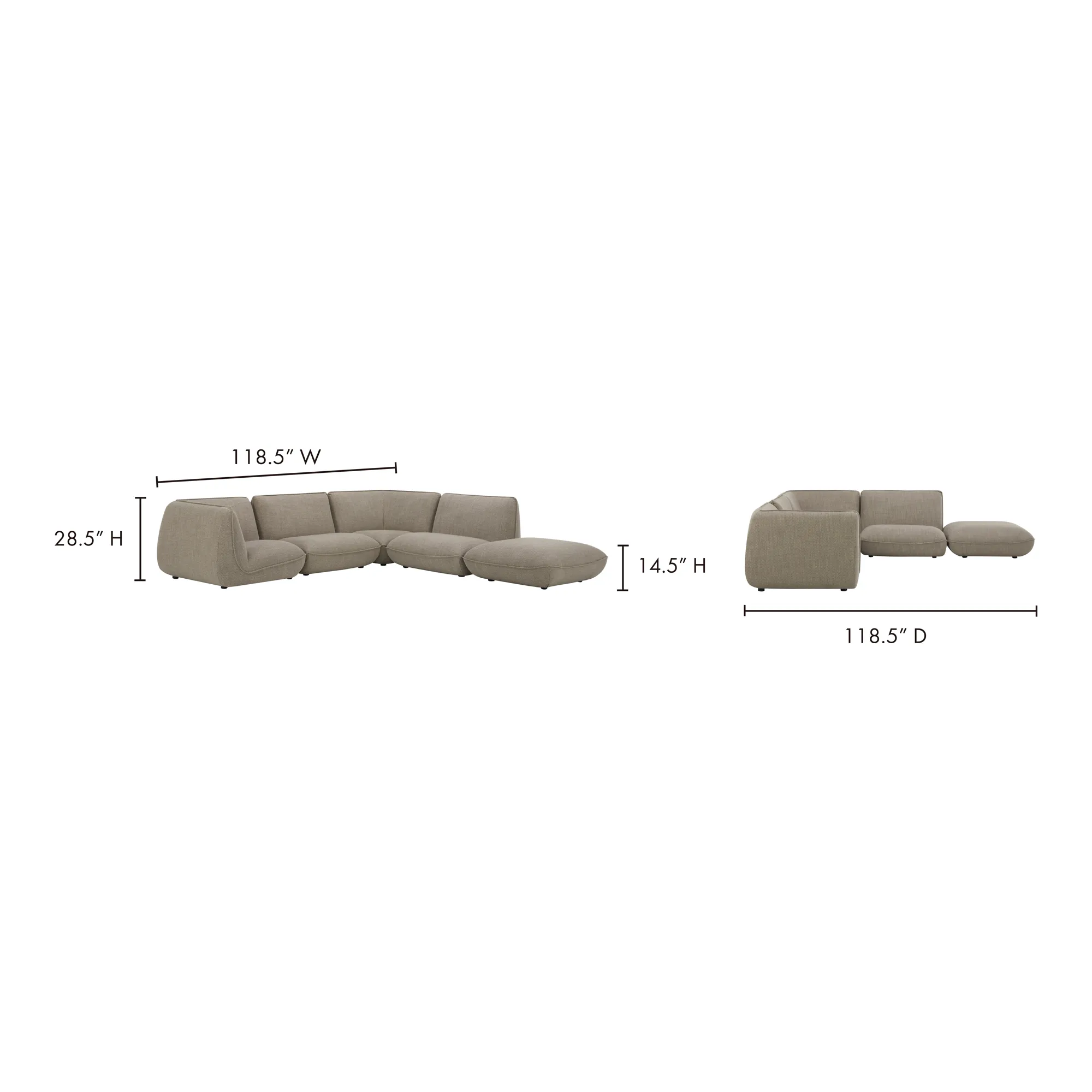 Moe's Home Collection  Zeppelin Speckled Pumice Dream Modular Sectional