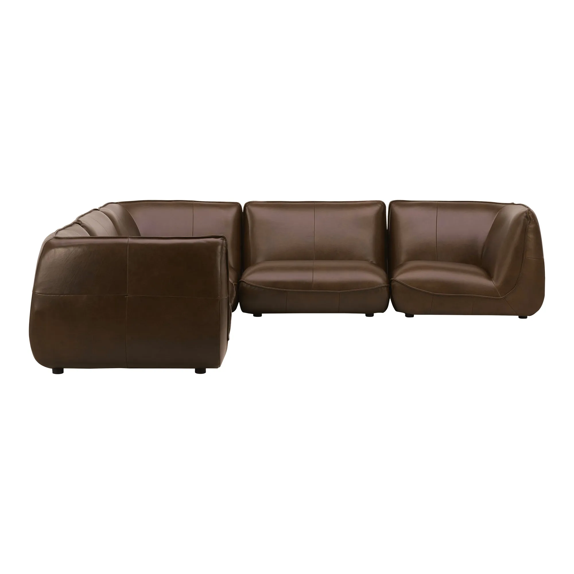 Moe's Home Collection Zeppelin Toasted Hickory Classic L-Shaped Modular Leather Sectional