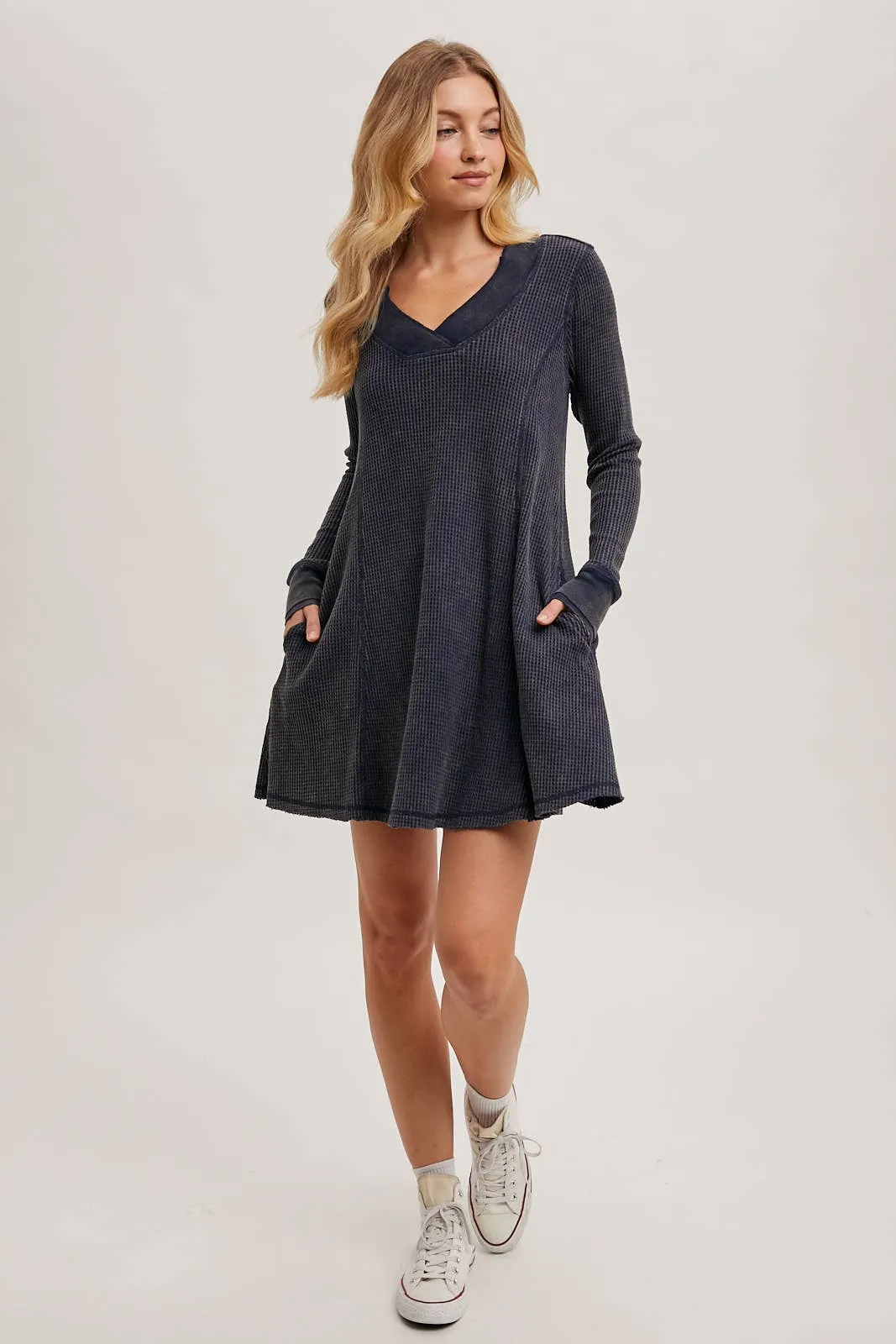 Navy Waffle Mini Dress