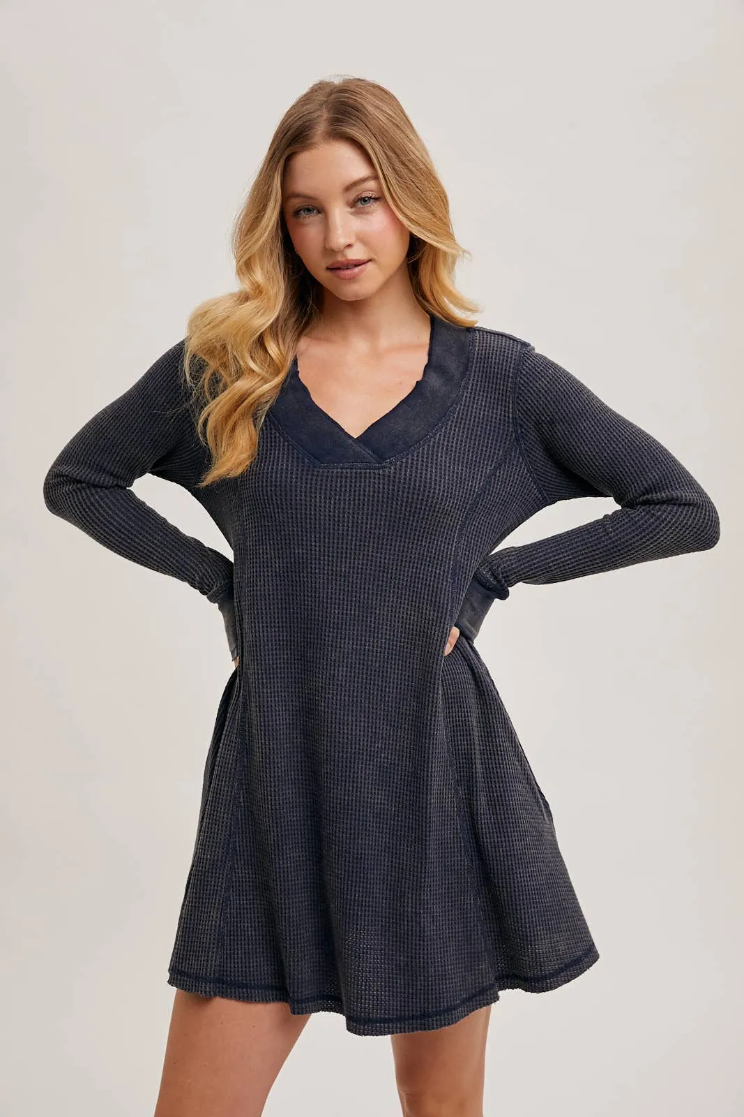Navy Waffle Mini Dress