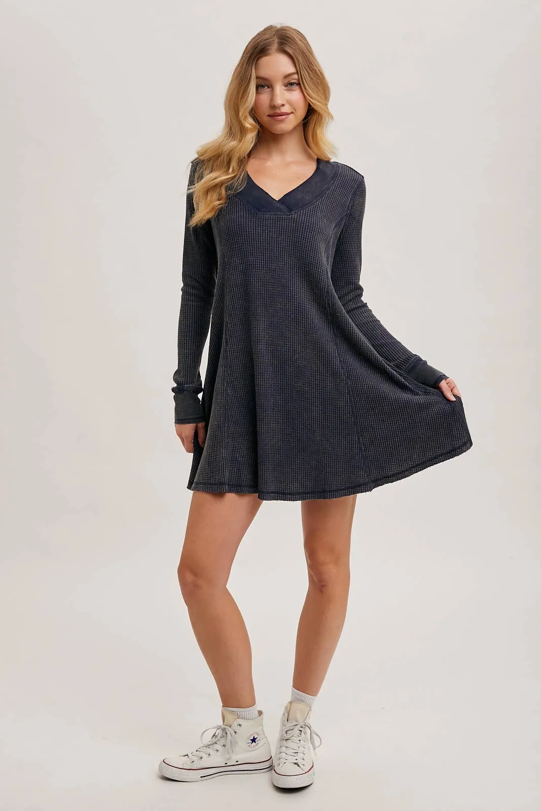 Navy Waffle Mini Dress