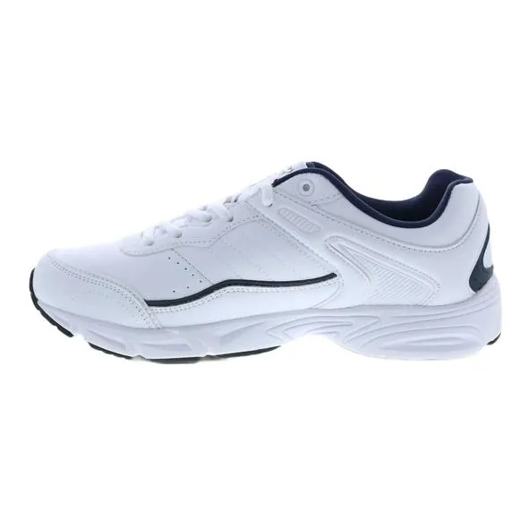 NEW FILA men's memory sportland running shoe in white/fila navy/metallic silver