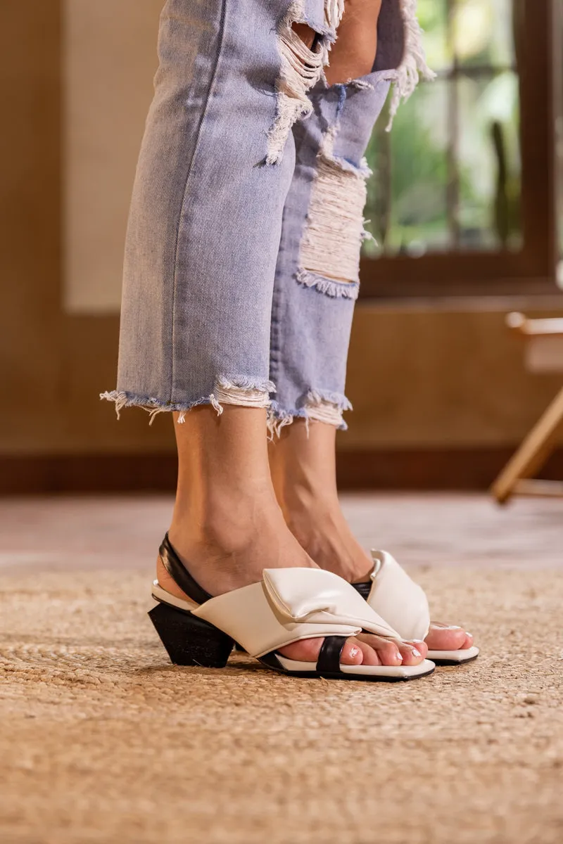 Nicolette Wrap Strap Leather Slingback - Cream