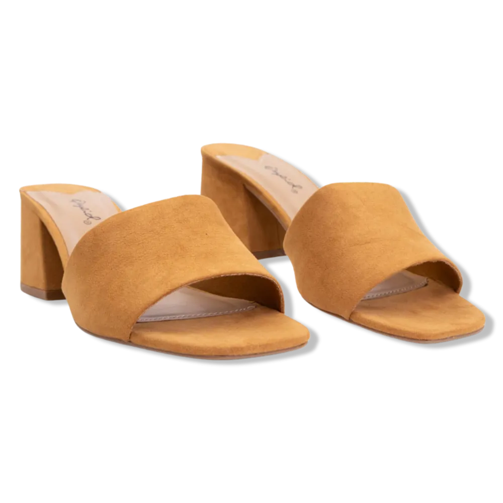 Open Toe Chunky Block Heel Wide Band Sandal -Camel